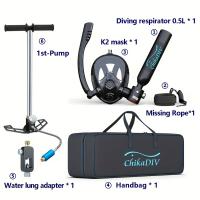 CHIKADIV C300Plus-Black Mini Scuba Set for Breathing Underwater, Portable Mini Diving Gas Cylinder, Leisure Diving Set, Full Face Diving Mask