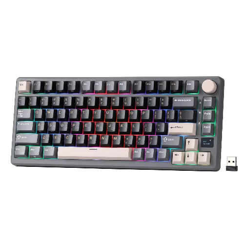 RK ROYAL KLUDGE Mechanical Keyboard M75, RGB, 2.4Ghz/BT/Wired, Pale Green Switches, Black, Mixed Color
