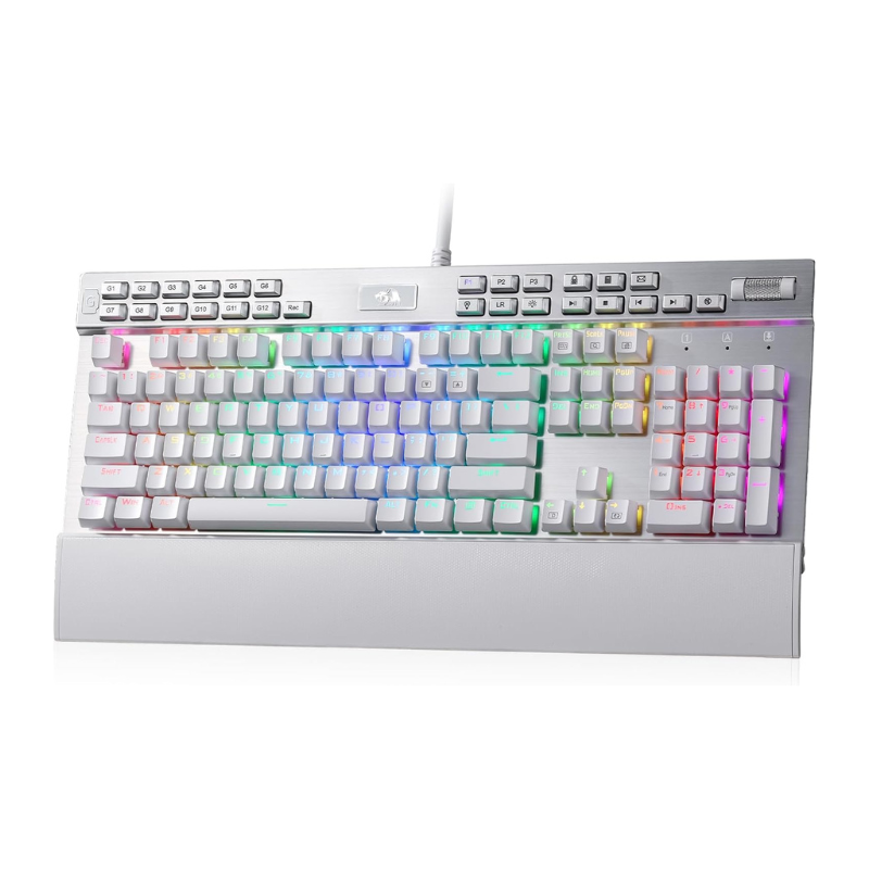 Redragon K550 RGB Gaming 104 Keys + 12 Macro G Keys Wired Mechanical Keyboard Custom Clicky Purple Switch, Extra USB Port & Wrist Rest, White