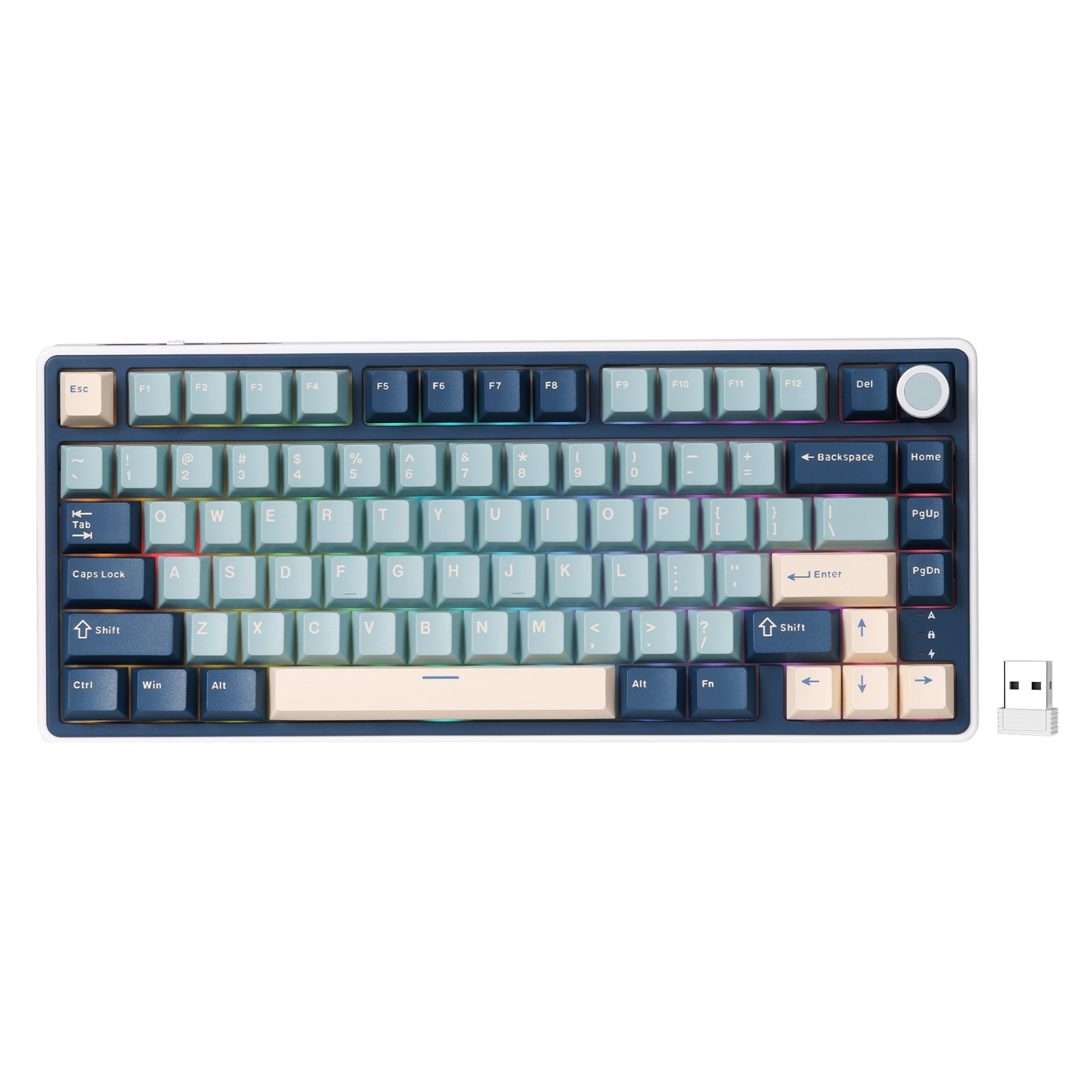 RK ROYAL KLUDGE R75Pro Mechanical Keyboard, RGB, 2.4Ghz/BT/Wired, Customized Switches, Blue, Mixed Color