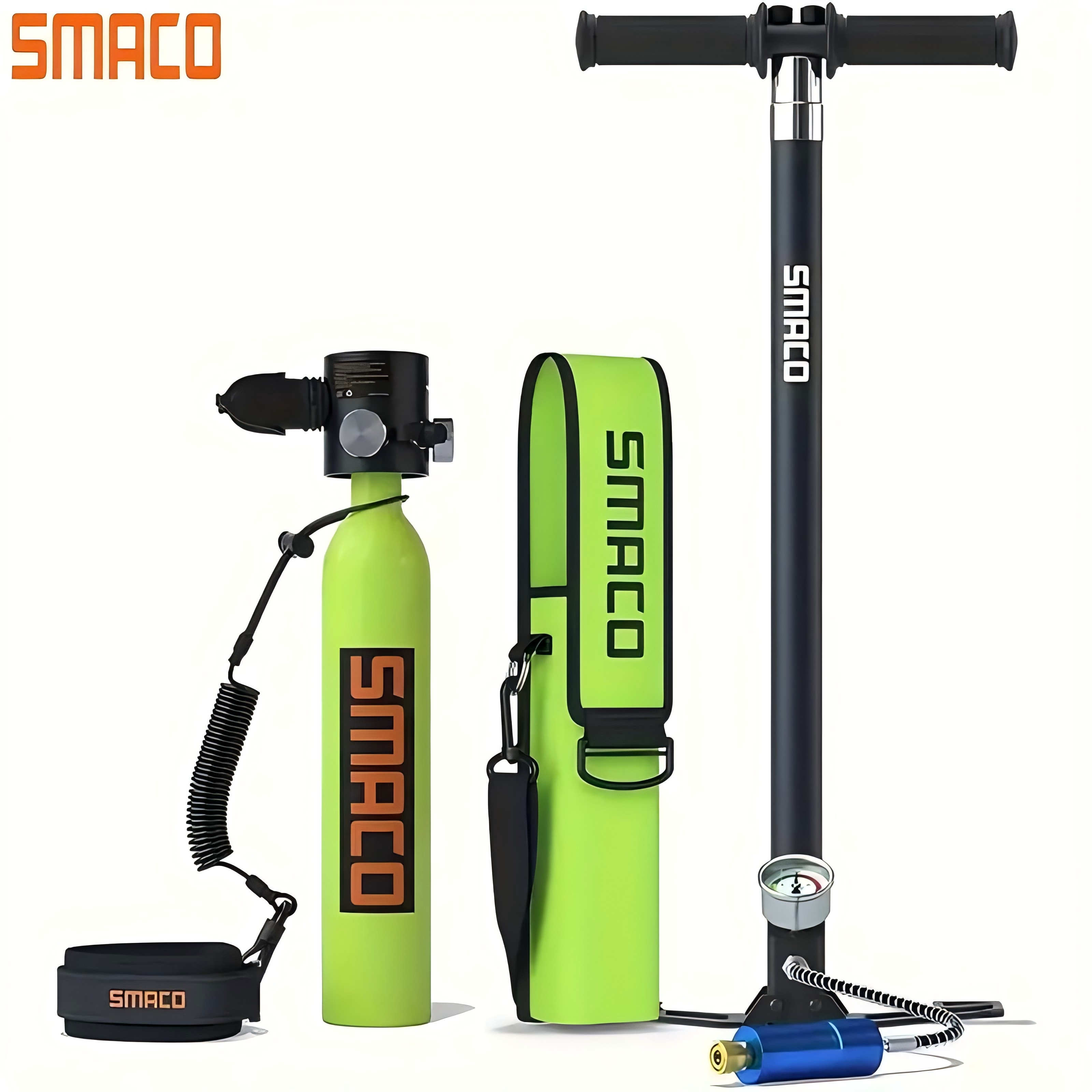 SAMCO S300Plus 0.5L Scuba Tank Diving Tank-Green + 0.5L Backpack + 2nd Hand Pump