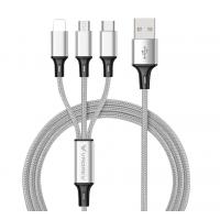 3-in-1 Multi Fast Charging Cable 1.2M Nylon Braided Universal Phone Charger Cord Silver (VRORKV)