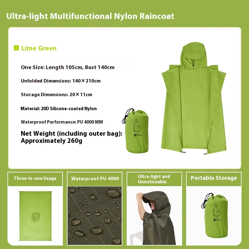 Mobi Garden 3-in-1 Rain Poncho - Waterproof Camping/Hiking Shelter with Pack Cover, Ultralight for Cycling & Backpacking - Cyan