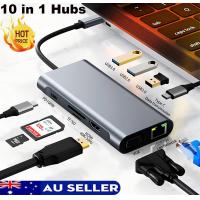 USB C HUB 10 In 1 Docking Station 4K HDMI Type C Adapter VGA RJ45 Ethernet USB 3.0 Ports Type C PD SD/TF Audio HDMI Adapter USB Splitter USB Expander