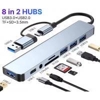 USB C Hub USB Splitter 8 in 2 USB Extender with 4 USB Port 1 USB C Jack TF/SD Card Reader 3.5mm Audio Output for MacBook / iPad / iPhone / Laptop