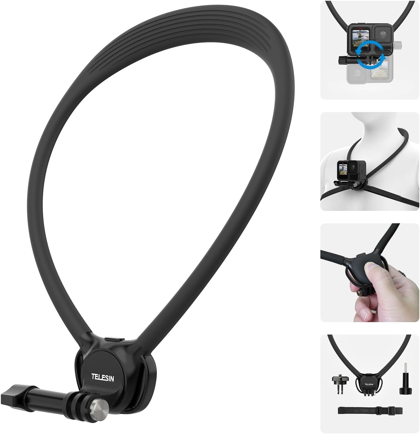 Neck Mount with Air Cushion, Action Camera Chest Strap Hand Free POV/Vlog Selfie Mount for GoPro Hero 13-5, Insta360 X3/X4, Ace Pro,DJI Action3/4/5Pro