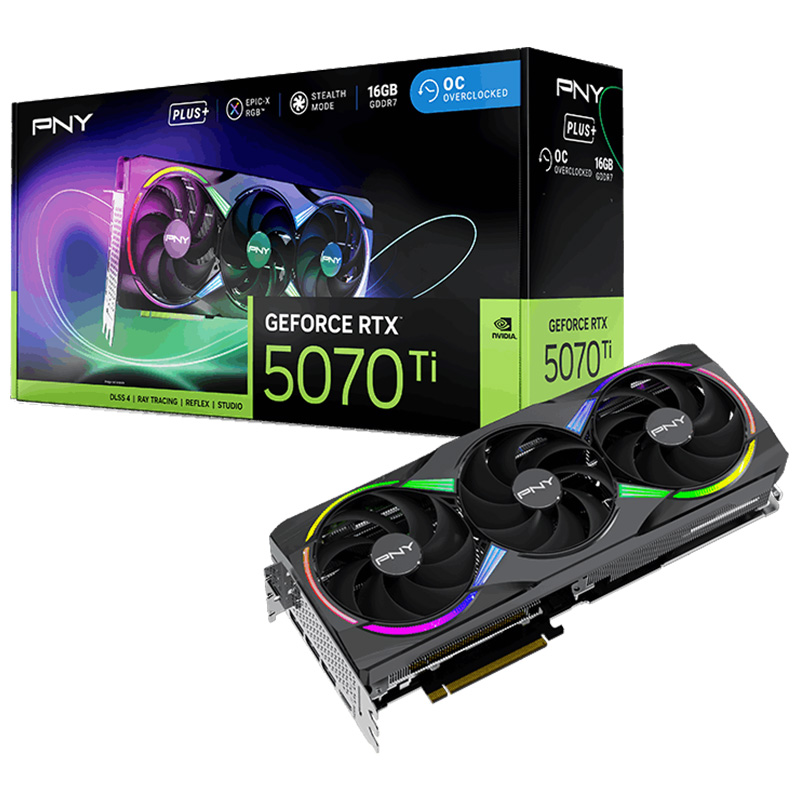 PNY GeForce RTX 5070 Ti ARGB Triple Fan Plus OC 16G Graphics Card (VCG5071T16TFXXPB1-O)