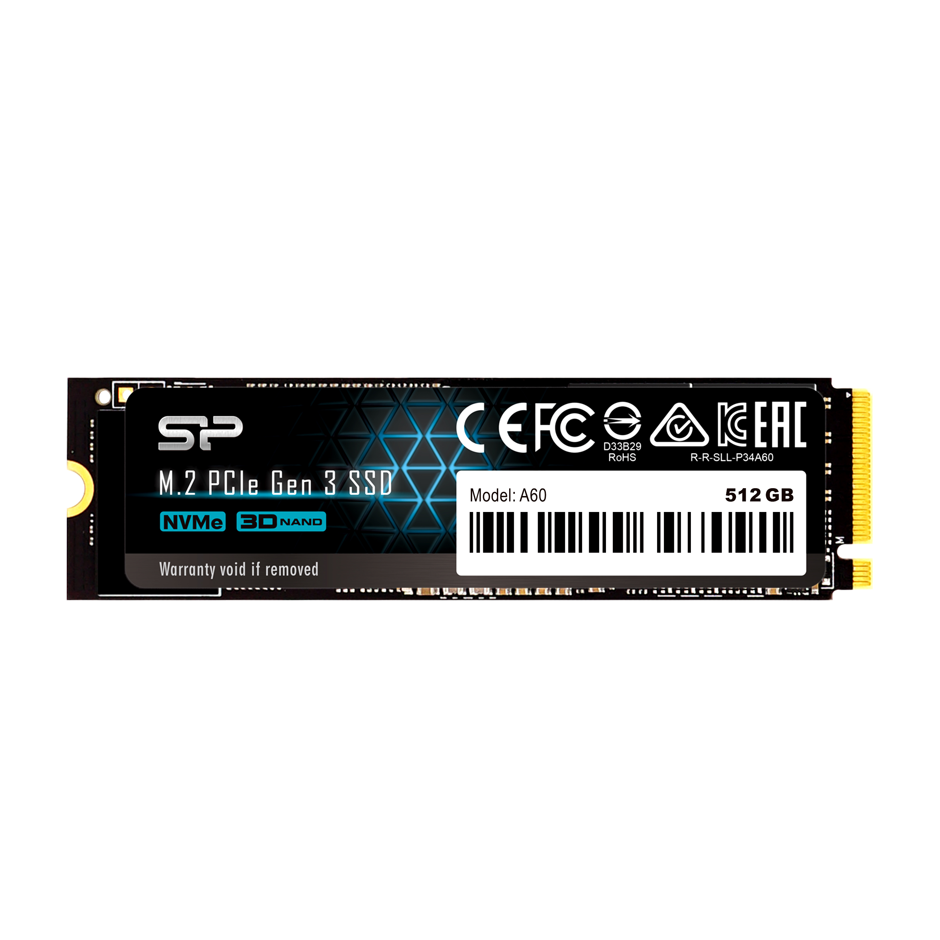 Silicon Power 512GB P34A60 Gen3x4 TLC R/W up to 2,200/1,600 MB/s PCIe M.2 NVMe SSD - SZ512GBP34A60M28AU