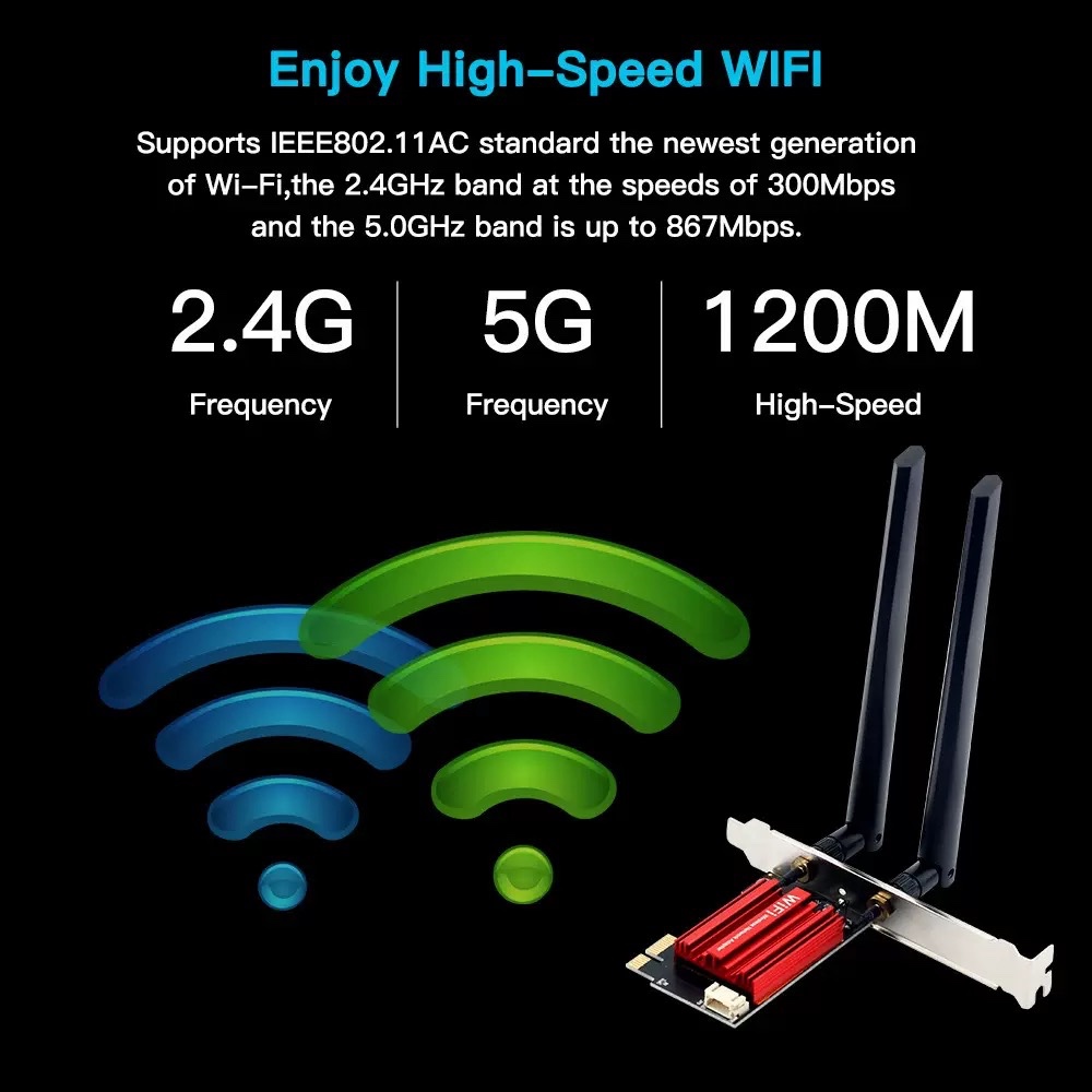AC1200 Desktop Gigabit 5G Dual-Band Wireless Network Card PCIe Desktop Computer Bluetooth WiFi Receiver 