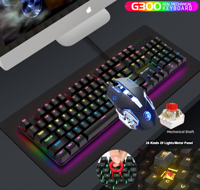 Gaming Keyboard and Mouse Set 104 Keys Hot Swappable Real Mechanical Keyboard and Mouse Combo 28 Lighting Modes Anti-Dust Red Switch Keyboard