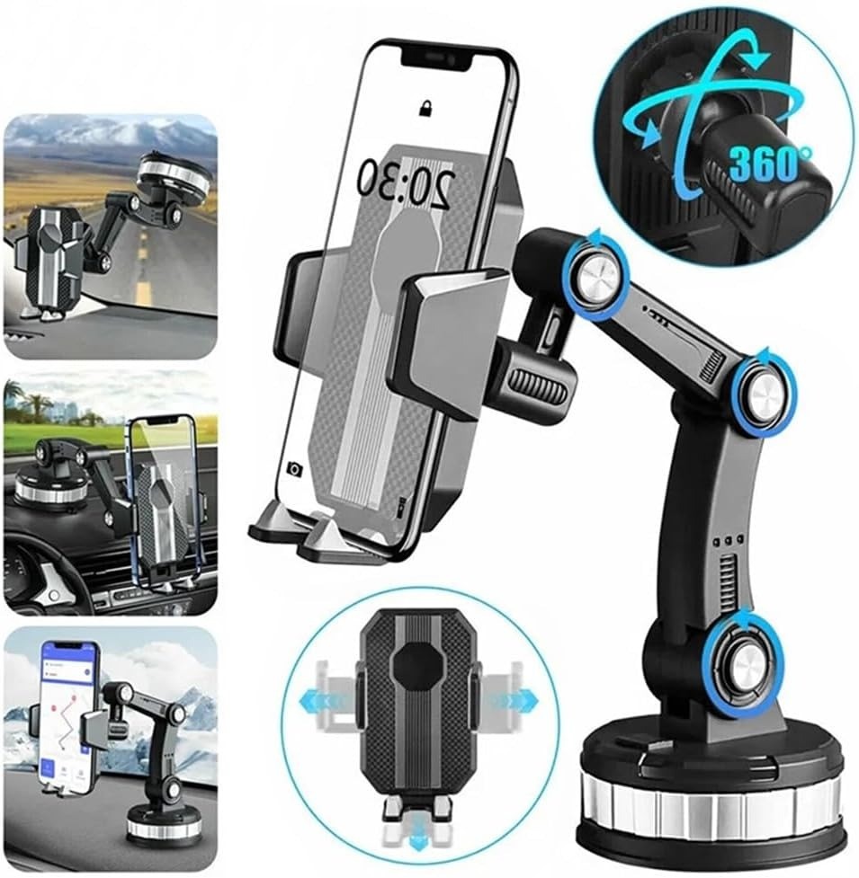 Car Phone Holder Mount [Strong Reinforced Mechanical Arm] Cell Phone Car Mount for Dashboard Windshield, Hand Free Universal Phone Holder for i