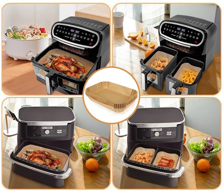 50 Pieces of Air Fryer Paper Specifically for Double Pots, Food-Grade Silicone-Oil Paper, Oil-Resistant, Non Stick, and High-Temperature Resistant