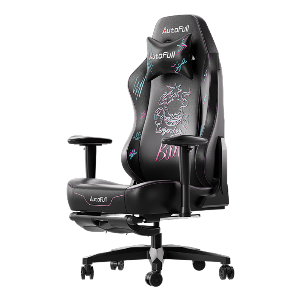 AutoFull C3 Graffiti Gaming Chair With Built In Lumbar Support (AF111BSSA)(Black & Purple)