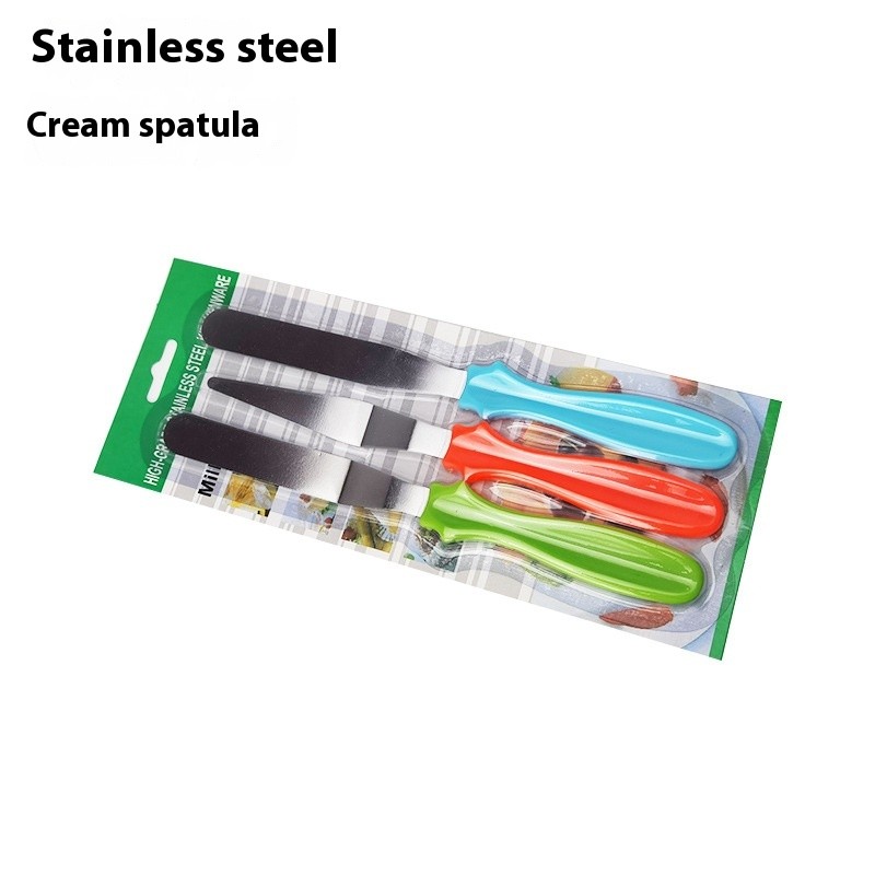 Complete set of baking supplies - Stainless - steel butter scraper, 9 - inch cream smoother with plastic handle, and cake spatula (3 - piece set)