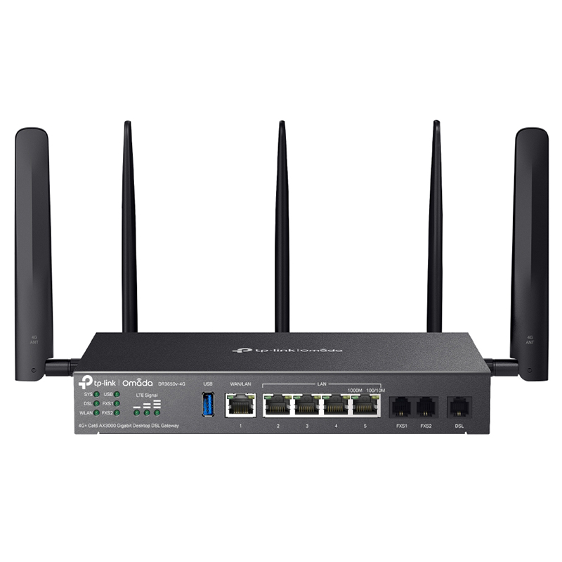 TP-Link Omada 4G+ Cat6 AX3000 Wi-Fi 6 Gigabit Desktop DSL Gateway (DR3650v-4G)