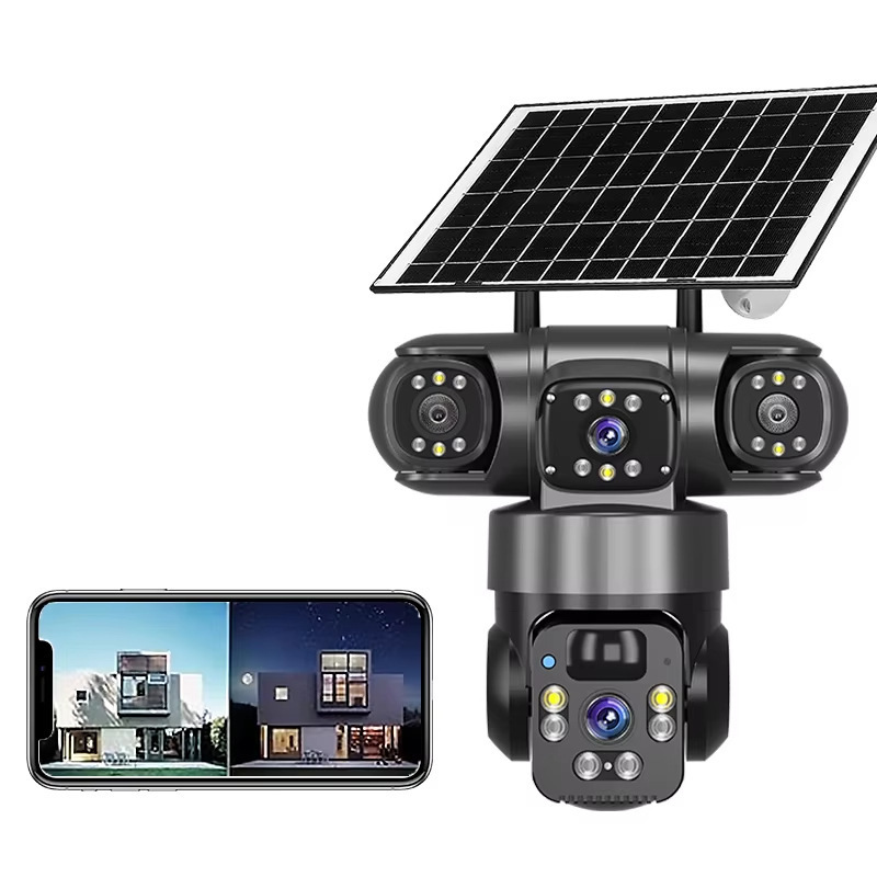 360° Panoramic Triple-Lens Security Camera – Wireless Smart WiFi Solar-Powered PTZ Camera