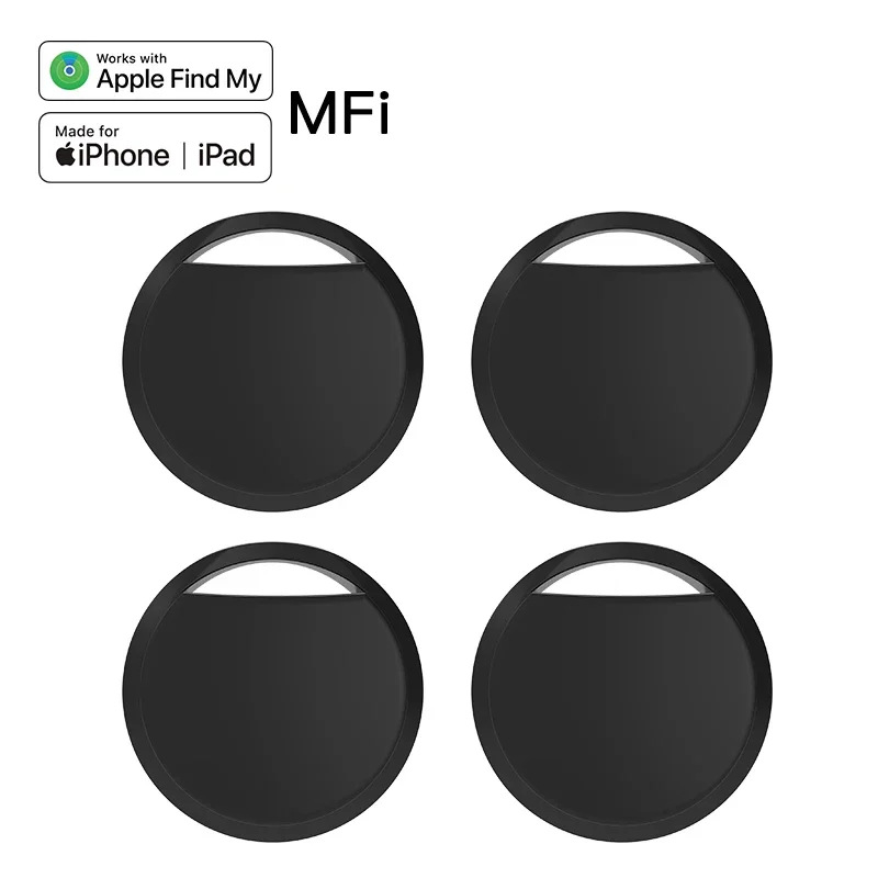 Air Tracker Tags-4 Pack, 5.3 Bluetooth Tracker Work with Apple Find My (iOS Only), Smart Tag with Keychain/Lanyard - Black