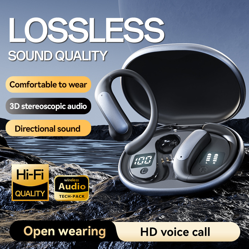 Bluetooth Headphones Sport In-Ear Headphones Wireless Bluetooth 5.4 with HD Microphone, Hi-Fi Stereo, Driver Sport Earphones, LED Display - Black
