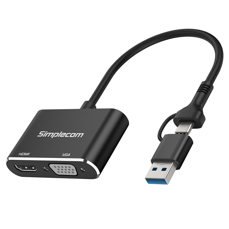 Simplecom USB 3.0 and USB-C to HDMI + FHD 1080p VGA Video Card Adapter (DA326C)