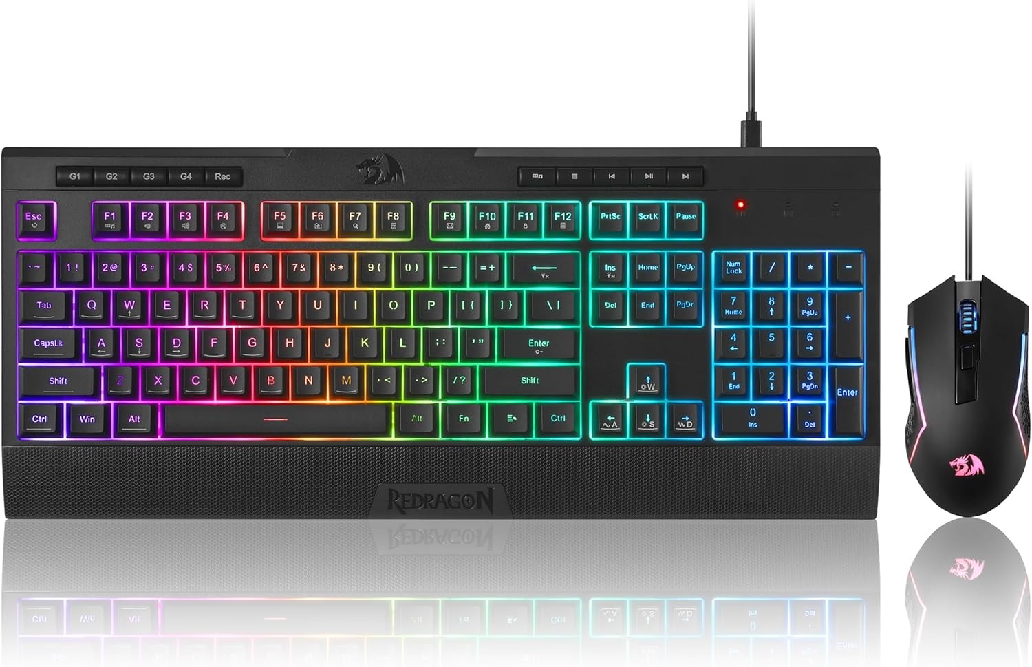 Redragon S151 Gaming Keyboard & Mouse Combo, 104 Keys K525 Wired RGB Membrane Keyboard and 10000 DPI Wired M616 Gaming Mouse Bundle,Black