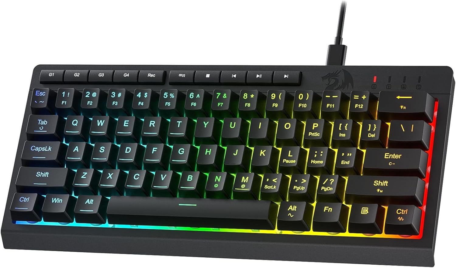 Redragon K522 60% Wired RGB Membrane Gaming Keyboard , Compact 61 Keys Linear Mechanical-Feel Switch Keyboard 4 Extra On-Board Macro Keys,Black