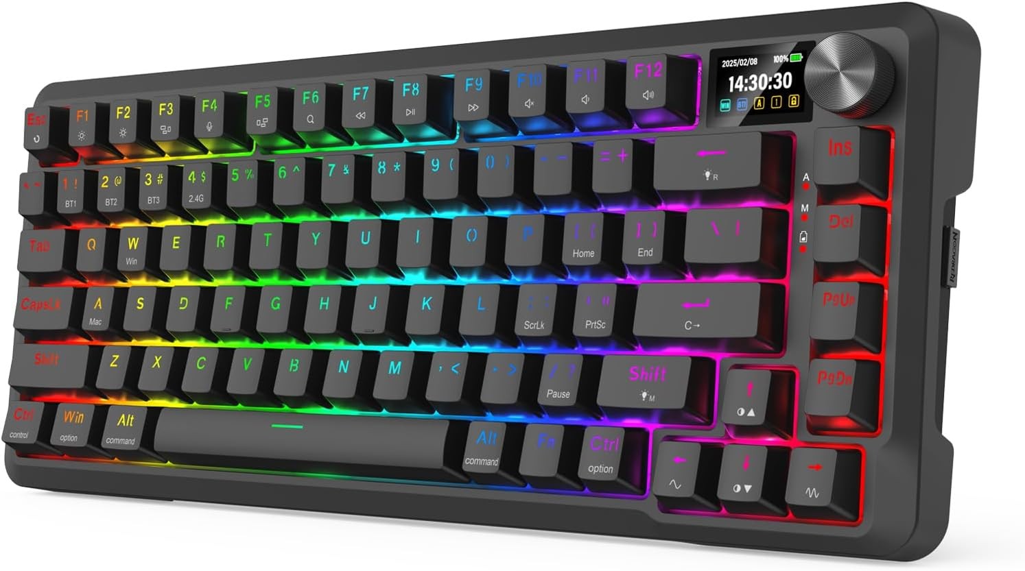 Redragon K724 PRO Wireless Gasket Gaming Hype Screen & Knob, 81-Key Mechanical Keyboard,Easy-Control 1.14’’ TFT Info Display, 5-Layer Noise Dampening