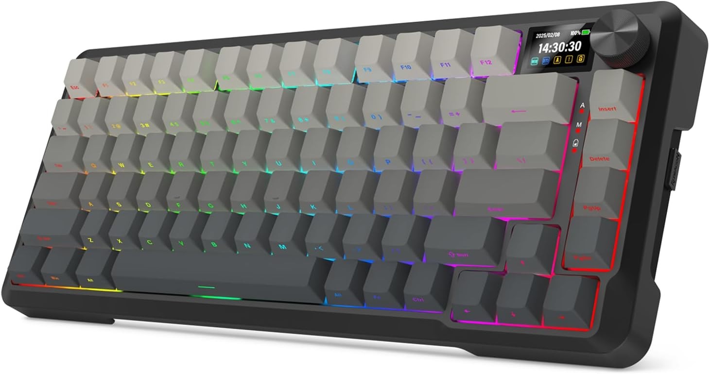 Redragon K724 PRO Wireless Gasket Gaming Hype Screen & Knob, 81-Key Mechanical Keyboard,Easy-Control 1.14’’ TFT Info Display, Noise Dampening