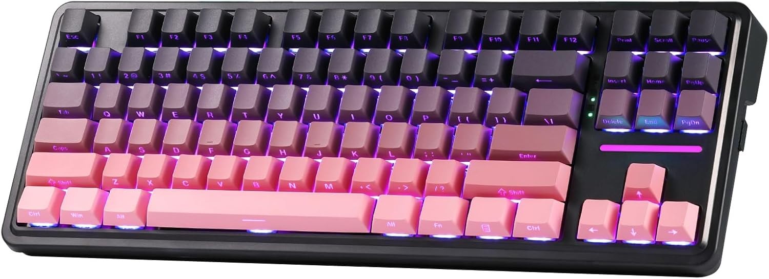 Redragon K728 PRO 80% Wireless Gasket Gaming 3-Mode 87 Keys TKL Mechanical Keyboard South-Facing LED & Hot-Swap Socket, 5-Layer Noise Dampening
