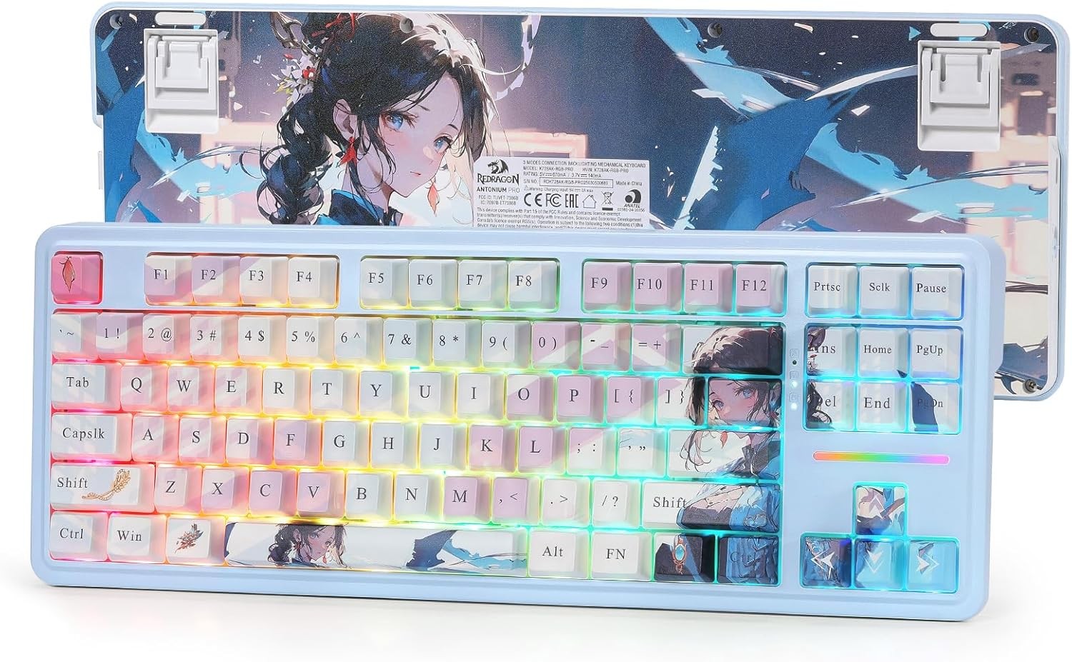Redragon K728 PRO SE 80% 87 Keys Wireless Gasket RGB Gaming 3-Mode Anime Mechanical Keyboard,Hot-Swap South-Facing LED Socket, 5-Layer Noise Dampening