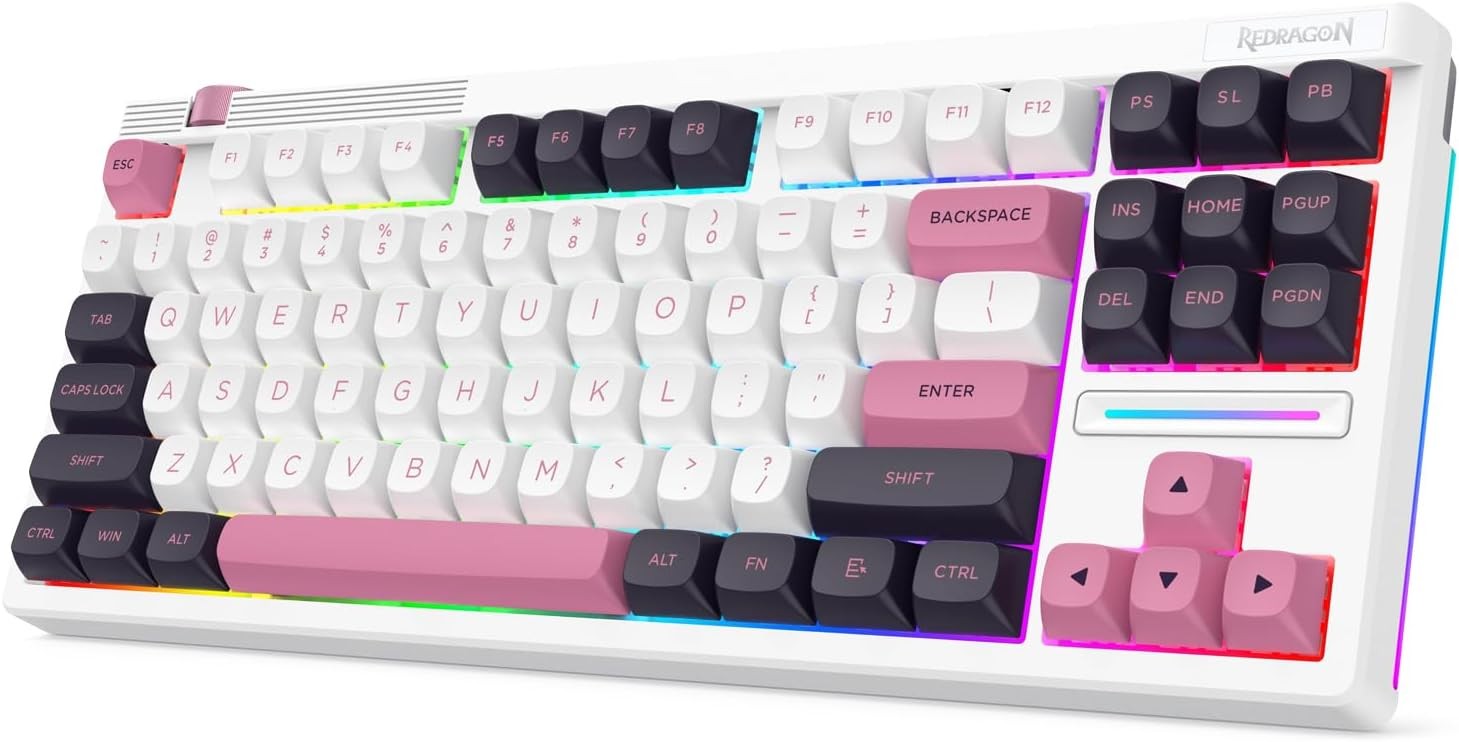 Redragon K729 80% Wired Gasket RGB Gaming TKL Mechanical Keyboard Dedicated Knob Control, Hot-Swap Socket, Mixed Color Keycaps & 5-Layer Noise Dampeni