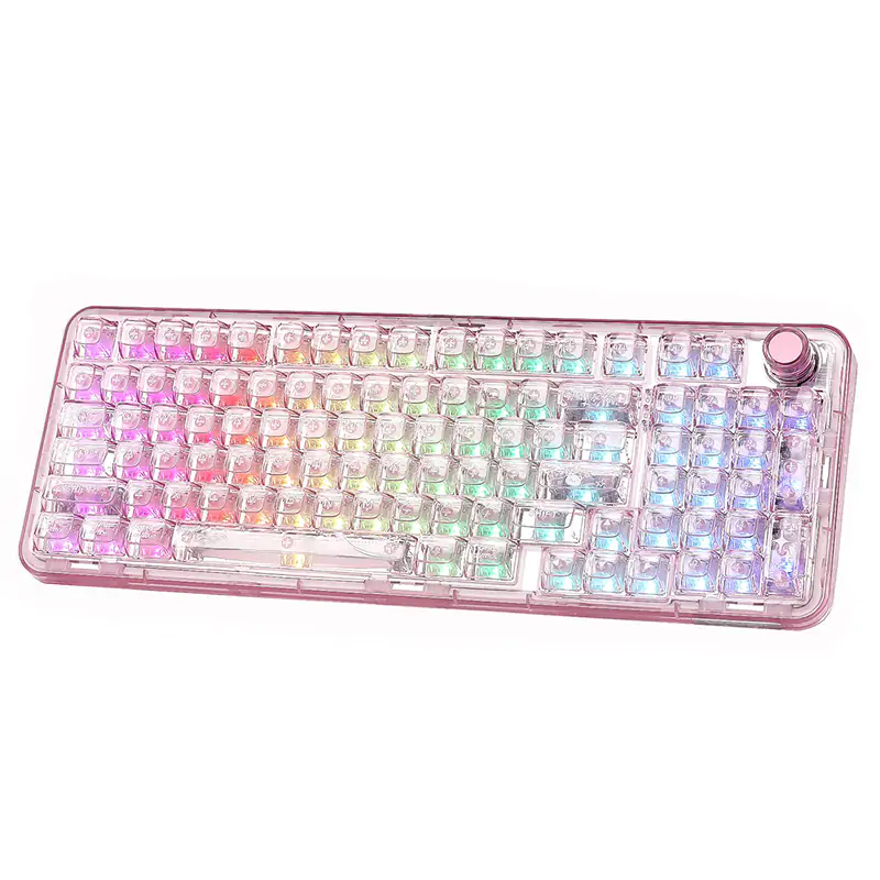YUNZII X98 Transparent QMK/VIA Pink Mechanical Keyboard - Snow
