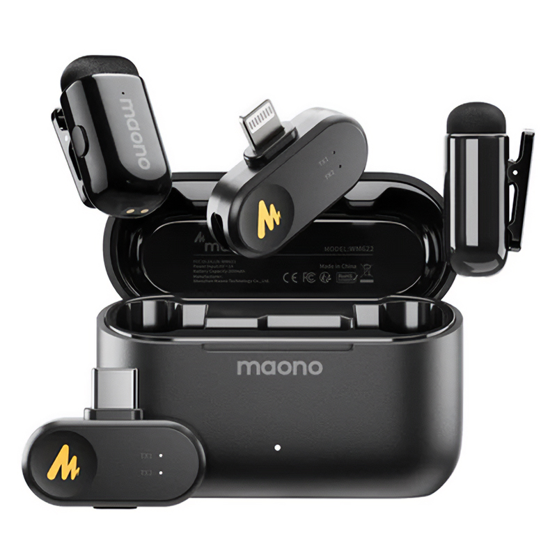 Maono WAVE T1 MINI Wireless Microphone 2 Mics with Charging Case - Type-C & Lightning (MNWM622PBC2)