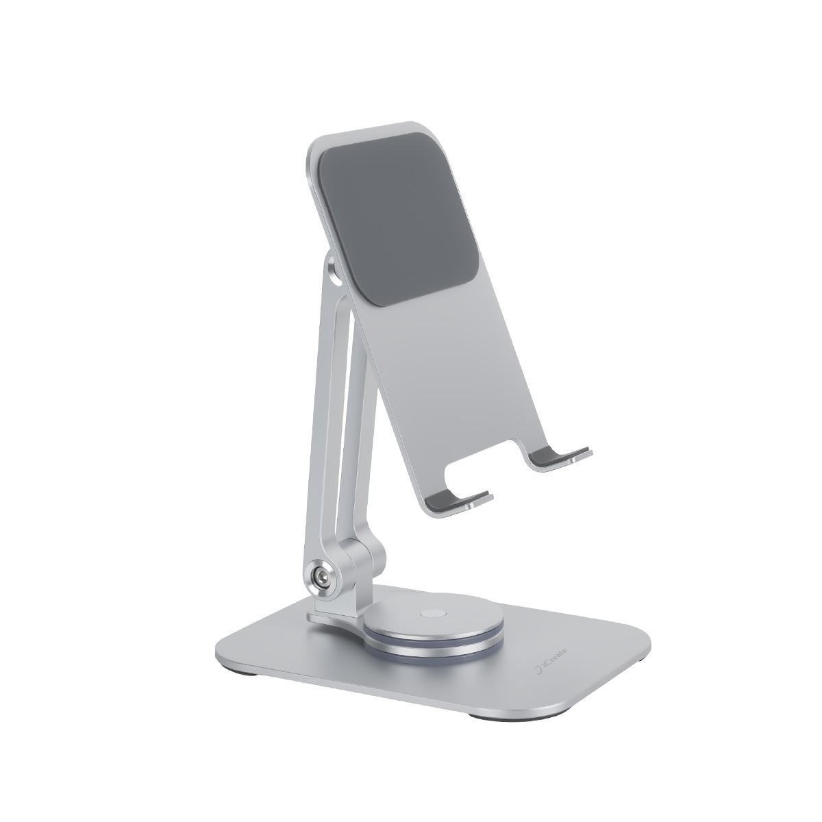 iCreate Rotating Metal Holder Stand Foldable Adjustable for Phone and Tablet - Silver
