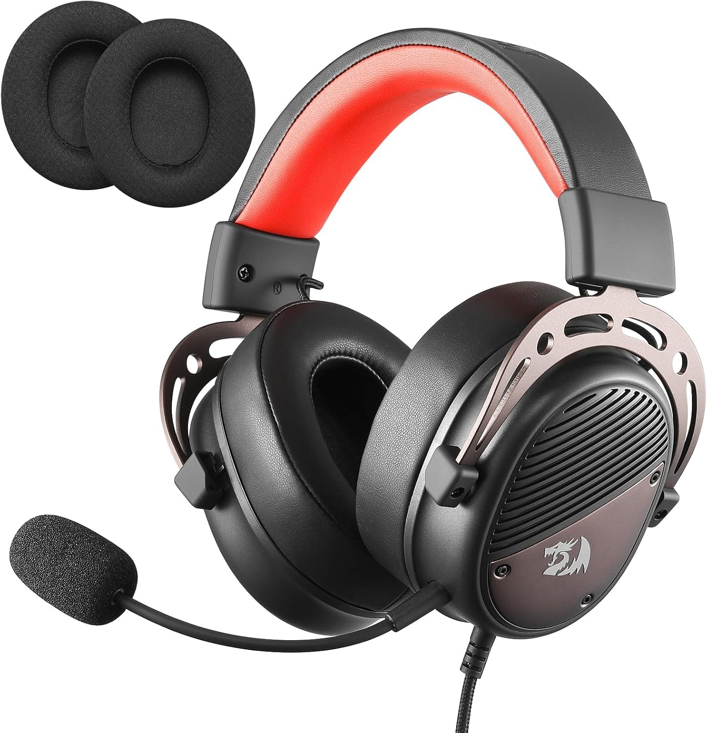 Redragon H730 USB Wired Gaming Headset 53mm Drivers, 360° Spatial Sound, Detachable Noise-Canceling Microphone Headphones, Black