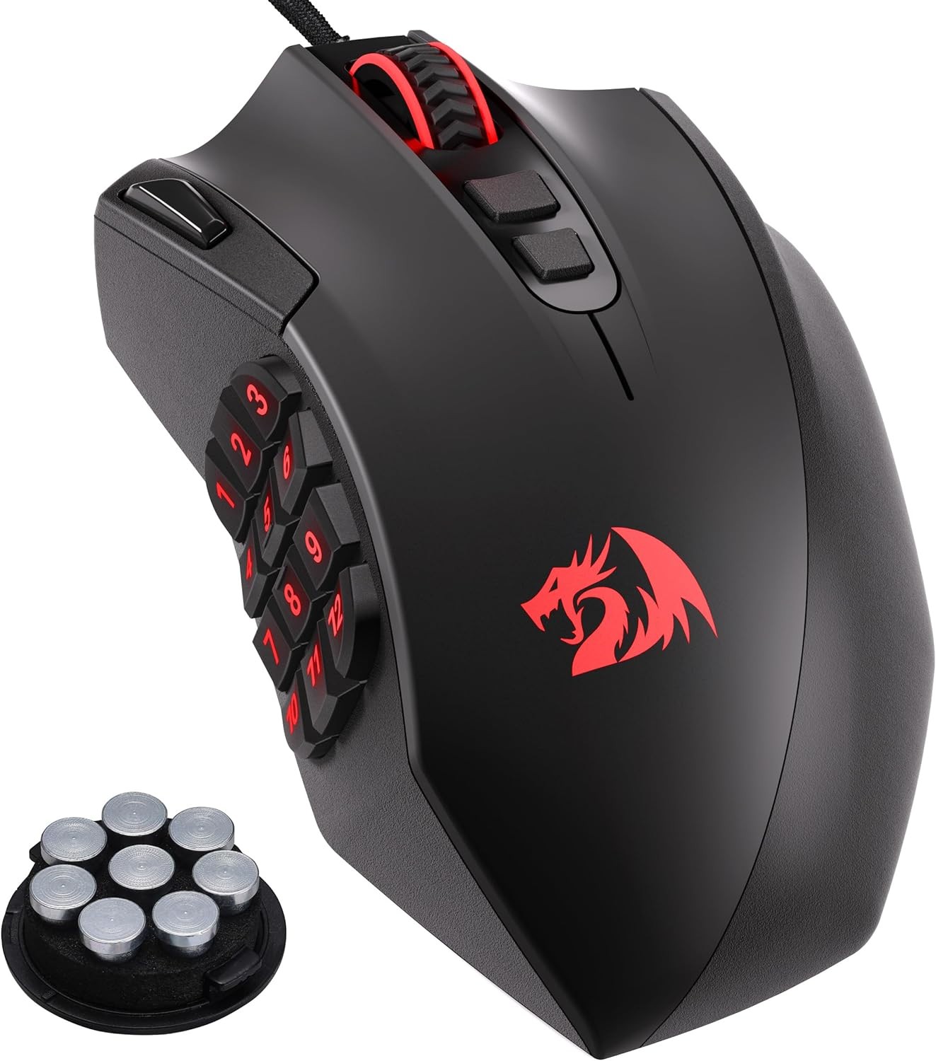Redragon M921 MMO Gaming Mouse,12400 DPI High Precision Wired RGB Mice,18 Programmable Buttons, 12 Side Macro Keys, Software Supports