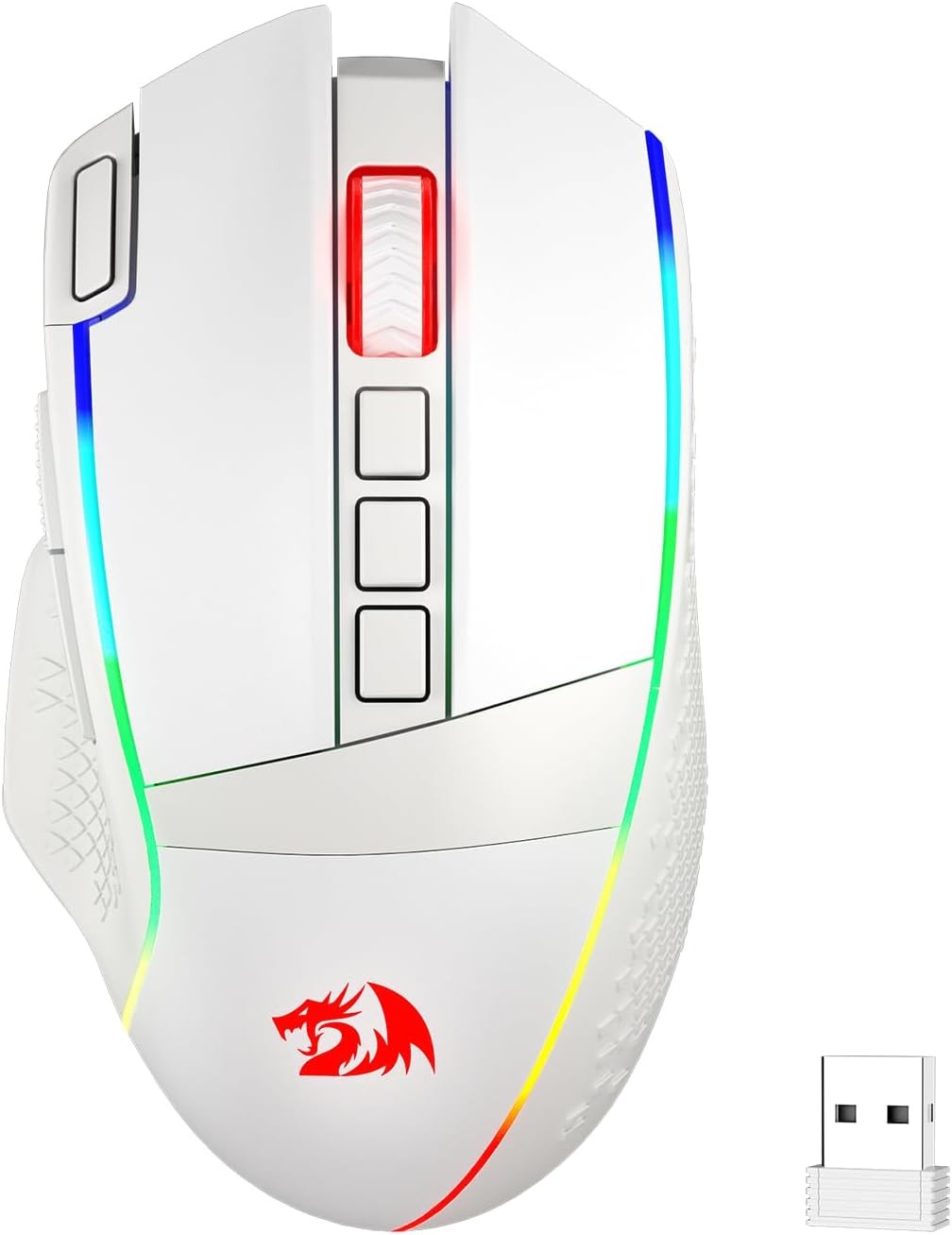 Redragon M991 Wireless Gaming Mouse, 26000 DPI 3-Mode Gamer Mice Rapid Fire Key, 9 Macro Buttons, Powerful Capacity and RGB Backlight, White