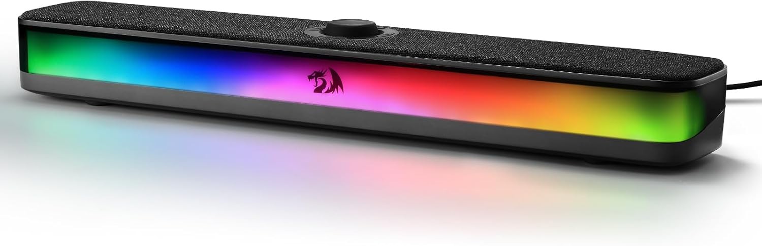 Redragon GS515 RGB Desktop Soundbar, 2.0 Channel Stereo Computer Speakers for Desktop with Bluetooth 5.3, USB-C/USB Powered, Black