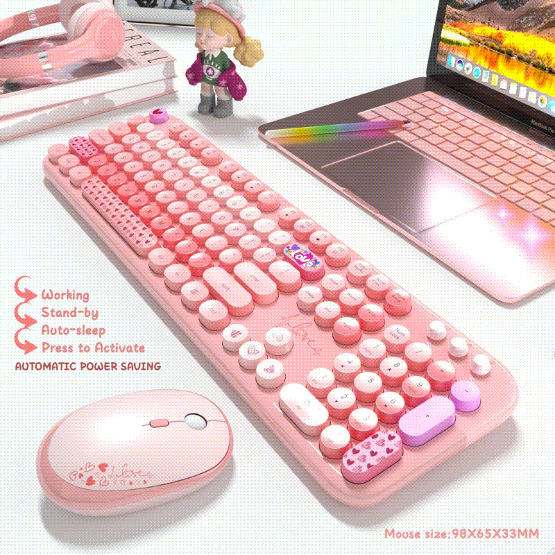 Wireless Keyboard and Mouse Combo 104 Keys Full Size Cordless Keyboard & Mouse Set Cute Colorful Computer Keyboard and Mice 2 in 1 USB 2.4GHz Dropout