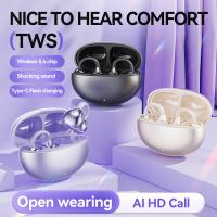 Open Ear Earbuds Wireless Bluetooth 5.4 Clip-on Headphones with Mic - 50H Playtime, Ipx5 Waterproof - Ideal for Sports & Workouts - dark grey