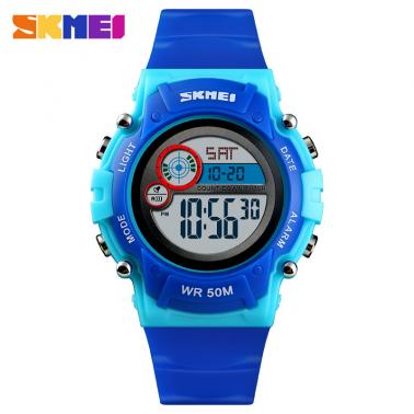 Colorful LED lights, dual time sports waterproof children's watch, student Christmas gift watch 1477-dark blue