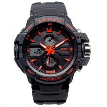 Dual Display Watch Outdoor Sports Mountaineering Waterproof Electronic Watch Student Multi functional Trendy Diving Watch Plastic Watch 0990-orange