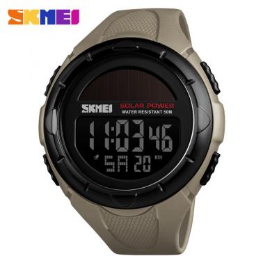 Multi functional solar assisted power supply men's watch waterproof outdoor sports fashion electronic watch 1405-khaki