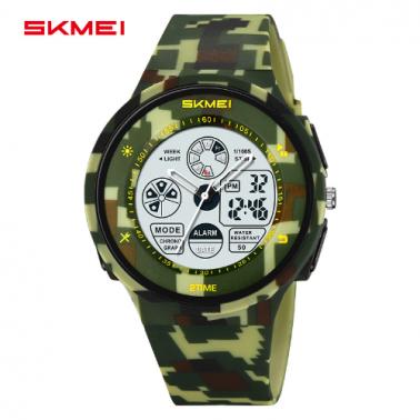 Multi functional sports waterproof electronic watch for students, male and female electronic pointer dual time watch 2346-armygreen