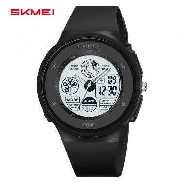 Multi functional sports waterproof electronic watch for students, male and female electronic pointer dual time watch 2346-black white