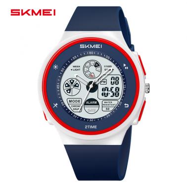 Multi functional sports waterproof electronic watch for students, male and female electronic pointer dual time watch 2346-dark blue