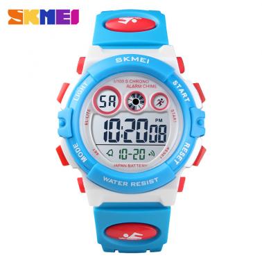 Multi functional waterproof children's watch with colorful LED luminous transparent case, personalized student electronic watch 1451-white blue