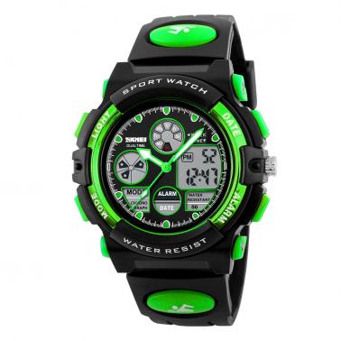 Waterproof multifunctional sports watch electronic student children's electronic watch 1163-green