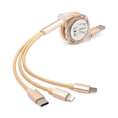 One to three telescopic data cable, three in one multifunctional mobile phone charging cable duruier-gold