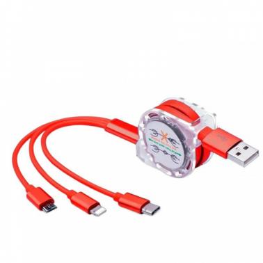 One to three telescopic data cable, three in one multifunctional mobile phone charging cable duruier-red