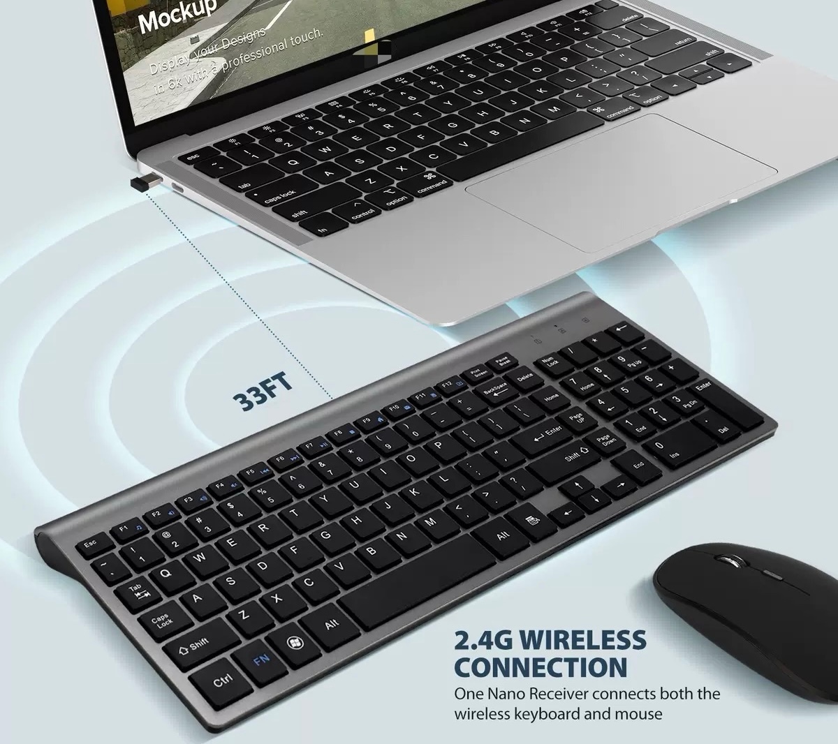 2.4G office wireless keyboard ultra-thin silent ergonomic keyboard mouse set 